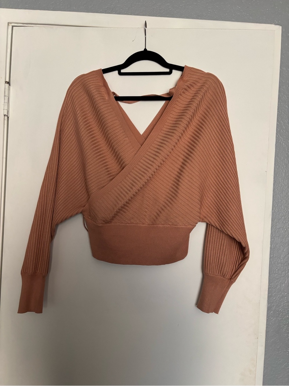 Love Tree Rust Brown Wrap Ribbed Sweater Top - Picture 4 of 5